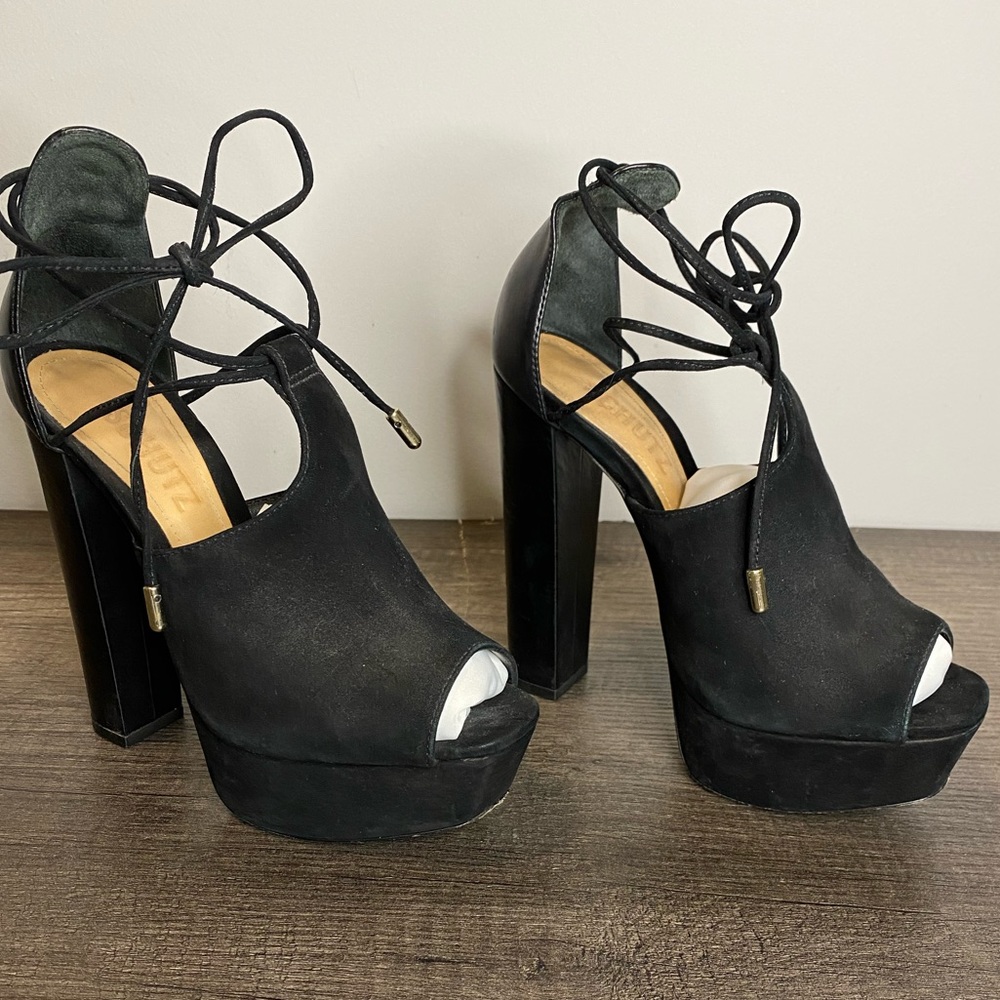SHULTZ black suede heels size 6
